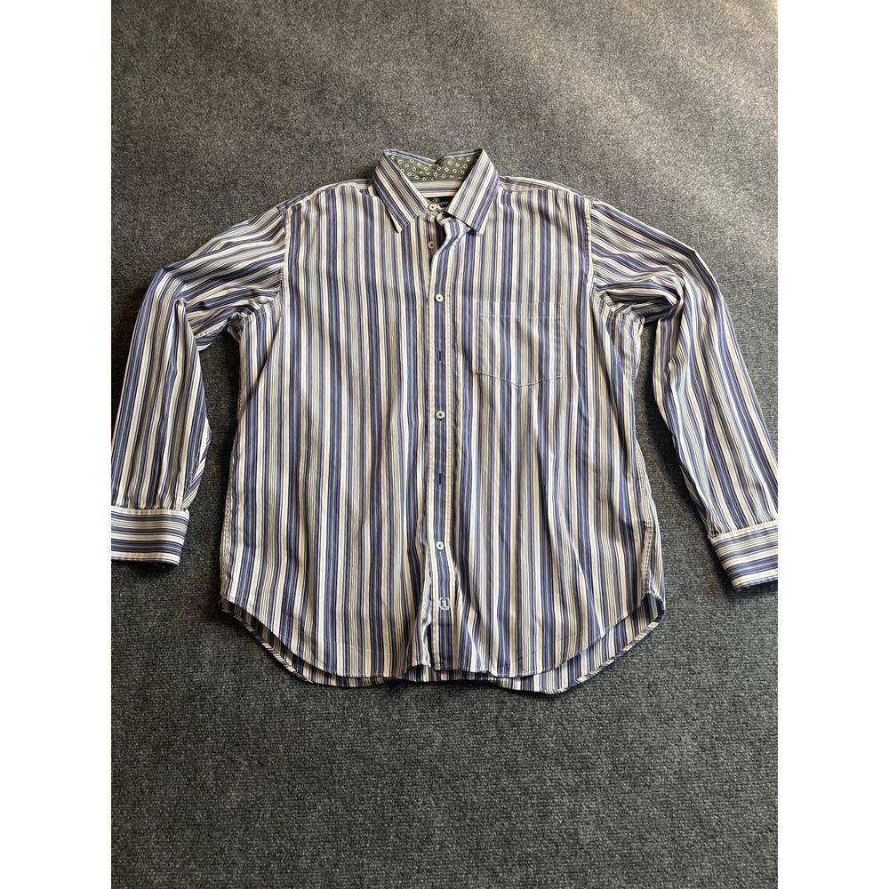 Bugatchi Uomo Mens XL Striped Long Sleeve Button Down Shirt Blue Purple Cotton
